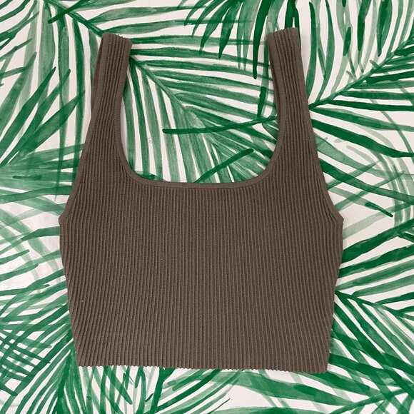 Aritzia Babaton Taupe Sculpt Knit Square Neck Crop Tank Size XS - Picture 1 of 4